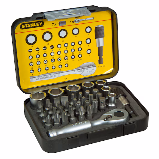 STANLEY® Set of 39 pc. 1/4 in. Drive Bits (25mm) and Magnetic Bit Holder with Lock-Ring